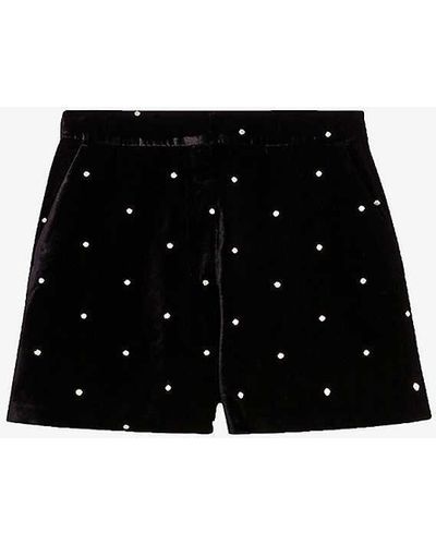 Claudie Pierlot Edgard High-rise Stud-embellished Velour Shorts - Black