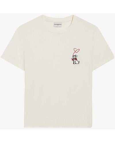 Claudie Pierlot Jean Toto Graphic-embroidered Cotton T-shirt - White