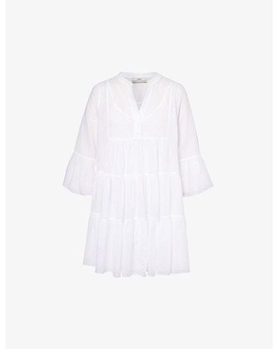 Devotion Twins Lavrentia V-neck Cotton-poplin Mini Dress - White