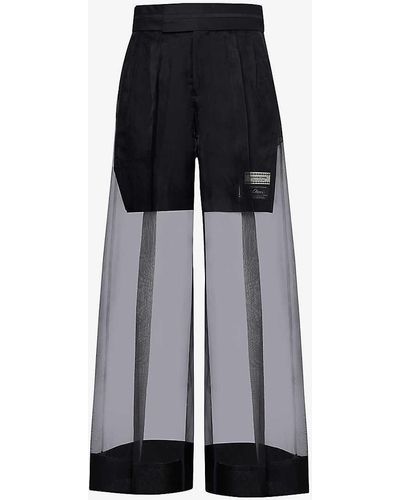 Undercover Logo-patch Wide-leg Relaxed-fit Silk Trousers - Grey