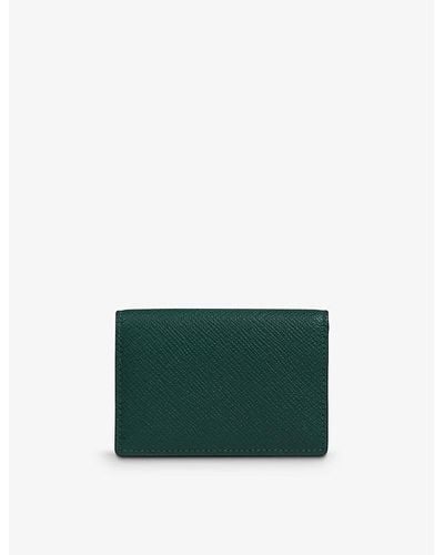 Smythson Panama Logo-embossed Folded Leather Card Case - Green