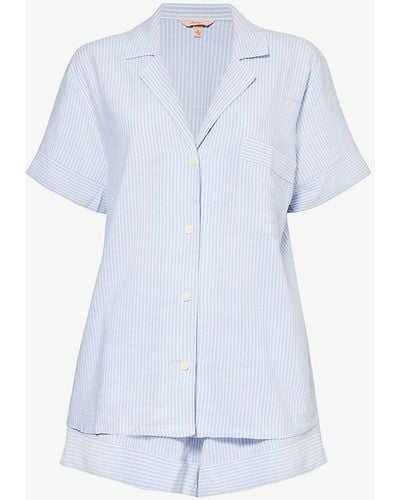Eberjey Nautico Striped Linen Pyjamas - Blue
