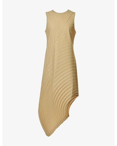 Issey Miyake Pleated Curved-hem Knitted Midi Dress - Natural