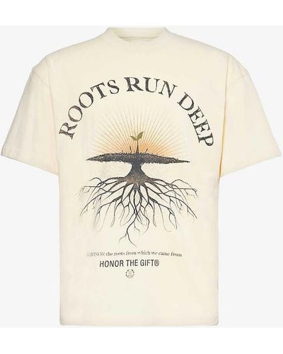 Honor The Gift Roots Run Deep Graphic-print Cotton-jersey T-shirt X - Natural