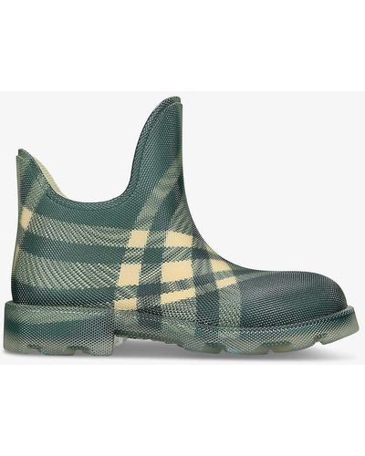 Burberry Marsh Checked Rubber Ankle Boots - Green