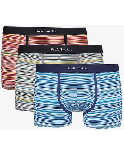 Paul Smith Stripe-print Pack Of Three Stretch Organic-cotton Trunks - Blue