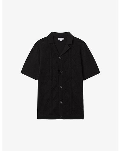 Reiss Fortune Cable-knit Cotton Shirt - Black