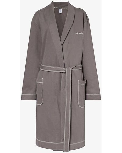 Calvin Klein Future Shift Logo-print Cotton Robe - Grey