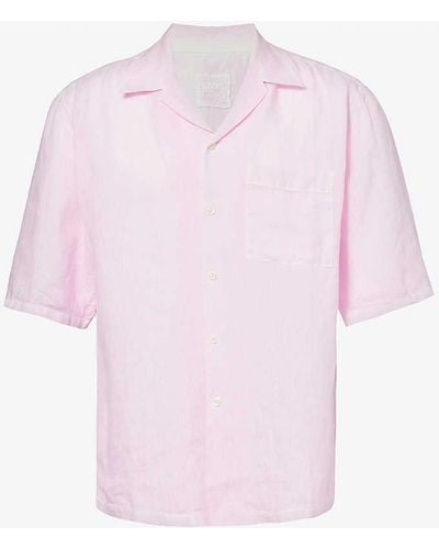 120% Lino Short-sleeve Patch-pocket Regular-fit Linen Shirt - Pink