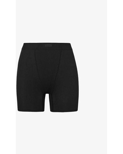 Skims High-rise Ribbed Stretch-cotton Boxers - Black