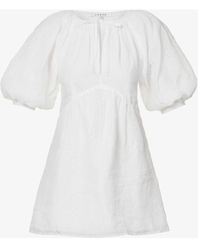FRAME Embroidered Ramie Mini Dress - White