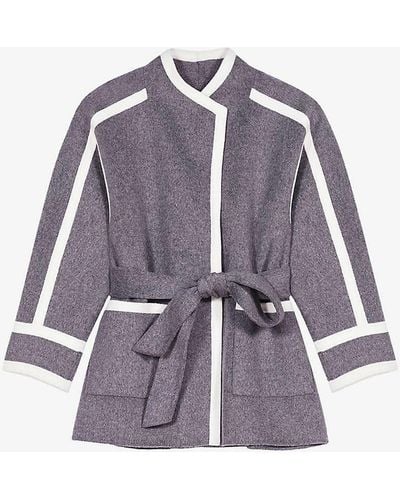 Maje Gicolora Contrast-trim Double-breasted Wool Coat - Purple