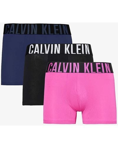Calvin Klein Logo-waistband Pack Of Three Stretch-recycled Polyester Trunks - Pink