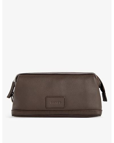 Dents Brand-debossed Detachable-lining Grained-leather Wash Bag - Brown