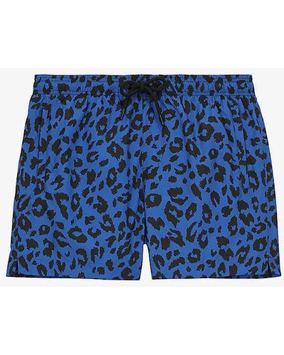 The Kooples Leopard-print Elasticated-waist Woven Swim Shorts - Blue