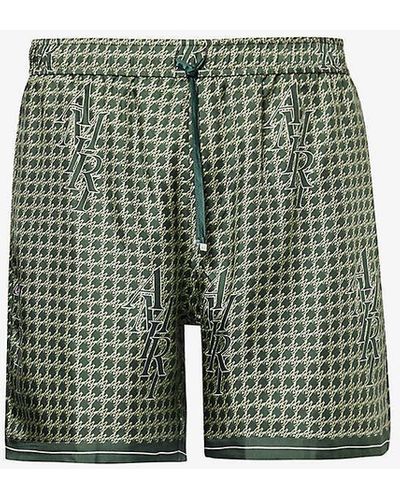 Amiri Houndstooth Branded-pattern Silk Shorts - Green