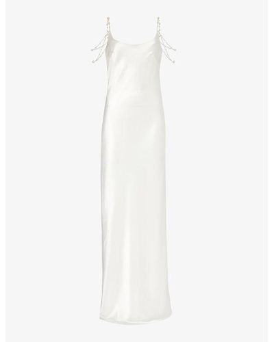 Galvan London Pearl-embellished Open-back Satin Maxi Dress - White