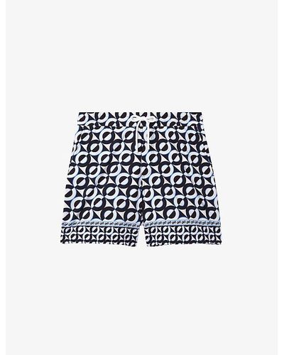 Reiss Fitzroy Graphic-print Stretch Recycled-polyester Swim Shorts - Blue