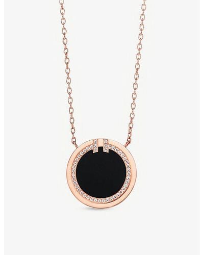 Tiffany & Co. Tiffany T 18ct Rose-gold, Onyx And 0.05ct Diamond Pendant Necklace - White