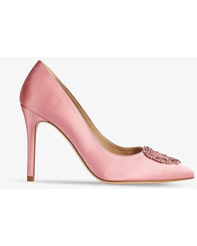 LK Bennett Luella Heart-embellished Brooch Satin Court Shoes - Pink