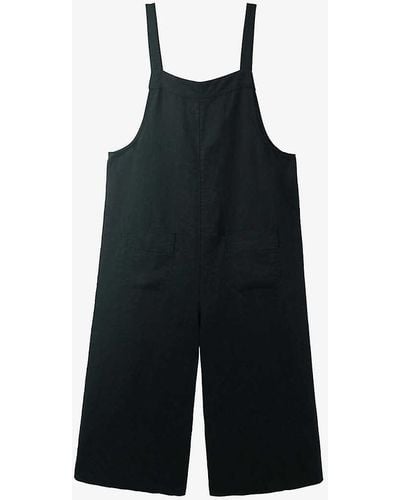 The White Company Cropped Wide-leg Linen Dungarees - Black