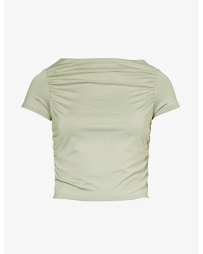 4th & Reckless Darrilyn Ruched Stretch-woven Top - Green