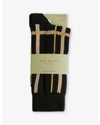 Ted Baker Sokkate Check-pattern Stretch Cotton-blend Socks - Green