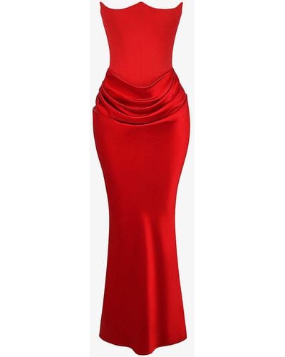 House Of Cb Persephone Corseted Woven Maxi Dress - Red