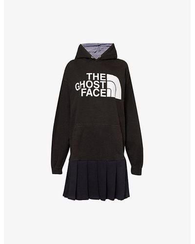 Conner Ives Slogan-print Pleated Cotton-jersey Mini Dress - Black