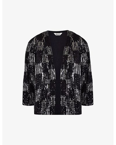 Ro&zo Checked Sequin-embellished Stretch-woven Jacket - Black