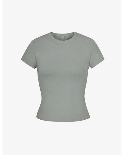 Skims Round-neck Stretch Cotton-jersey T-shirt X - Gray