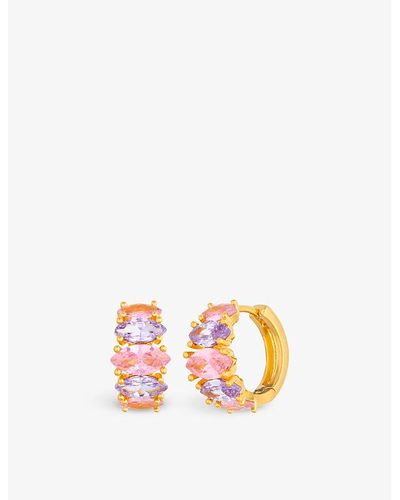 July Child Mulberry 18ct Yellow--plated Brass And Zirconia huggie Hoop Earrings - Pink