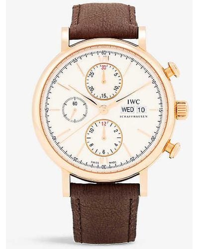 IWC Schaffhausen Iw391025 Portofino 18ct Rose-gold And Leather Automatic Watch - White