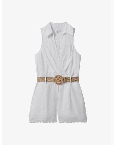 Reiss Mila Contrast-belt Linen Jumpsuit - White