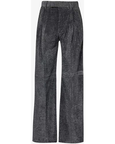 Amiri Metallic-weave Pleated Straight-leg High-rise Woven Trousers - Grey