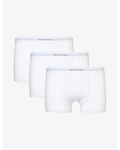 Paul Smith Branded-waistband Pack Of Three Stretch-organic-cotton Trunks X - White