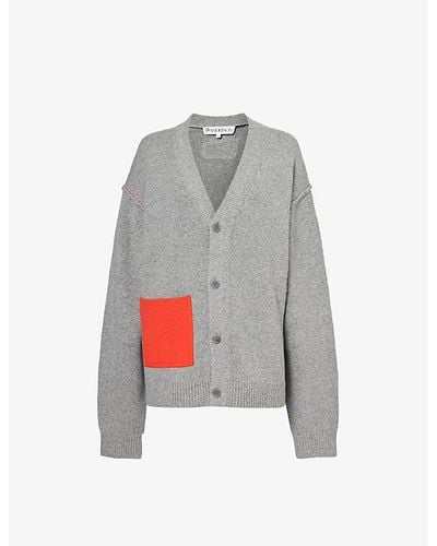 JW Anderson Pocket V-neck Cotton And Wool-blend Cardigan - Gray