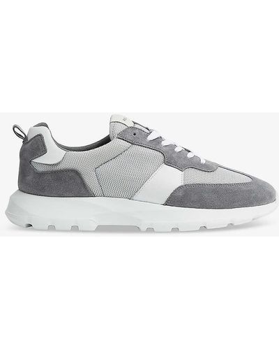 Reiss Evo Colour-blocked Suede And Mesh Low-top Trainers - Grey