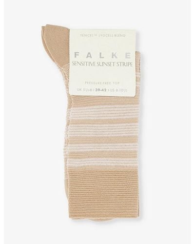 FALKE Stripe-pattern Calf-rise Stretch-woven Socks - Natural