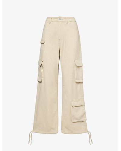 ADANOLA Cargo-pocket Wide-leg High-rise Cotton-twill Trousers X - Natural