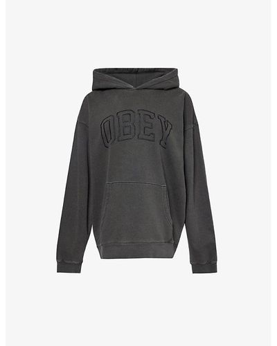 Obey Logo-embroidered Relaxed-fit Cotton-blend Hoody - Gray