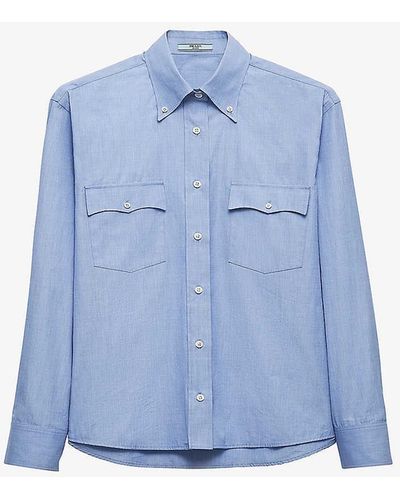 Prada Flap-pocket Oversized-fit Cotton-poplin Shirt - Blue
