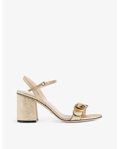 Gucci Marmont Metallic-leather Heeled Sandals - Natural