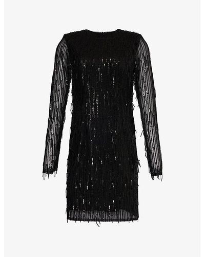 Zac Posen Long-sleeved Sequin-embellished Stretch-woven Mini Dress - Black