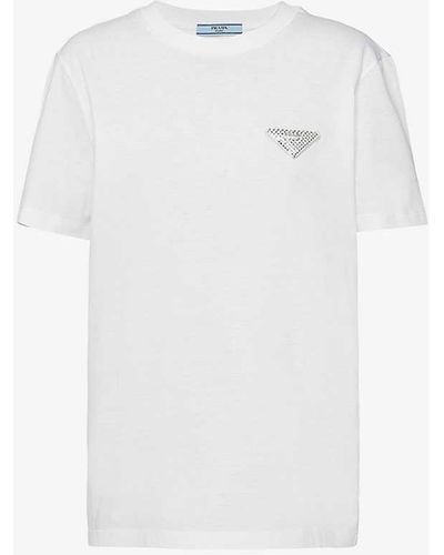 Prada Logo-plaque Crystal-embellished Cotton T-shirt Xx - White