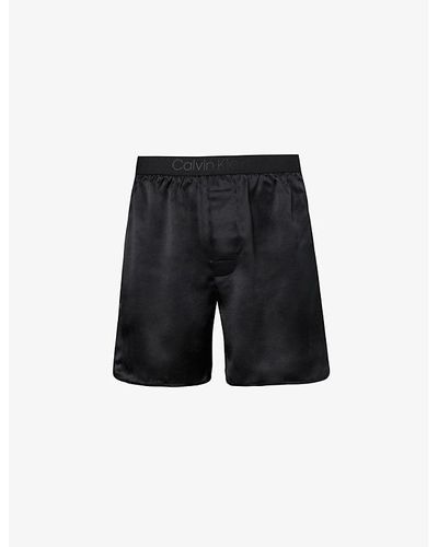Calvin Klein Branded-waistband Mid-rise Silk Boxers - Black