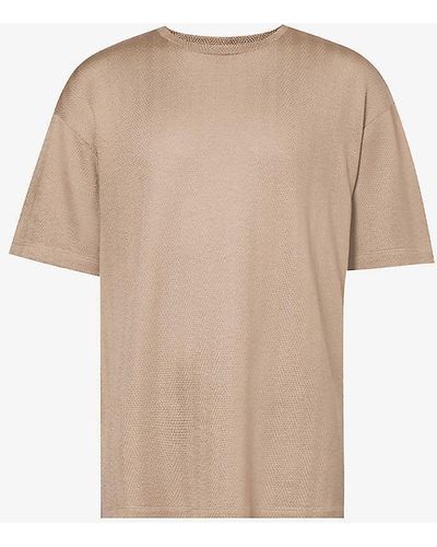 Giorgio Armani Knit-texture Crewneck Silk And Cotton-blend T-shirt - Natural