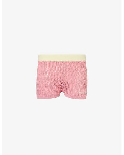 House Of Sunny Brand-embroidered Mid-rise Cotton Shorts - Pink