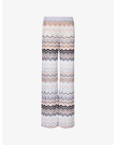 Missoni Blue Beige Tones Wide-leg Mid-rise Knitted Pants - White