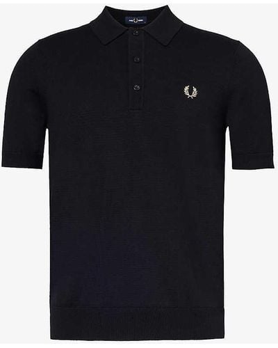 Fred Perry Logo-embroidered Striped-trim Wool And Cotton-blend Knitted Polo Shirt - Blue